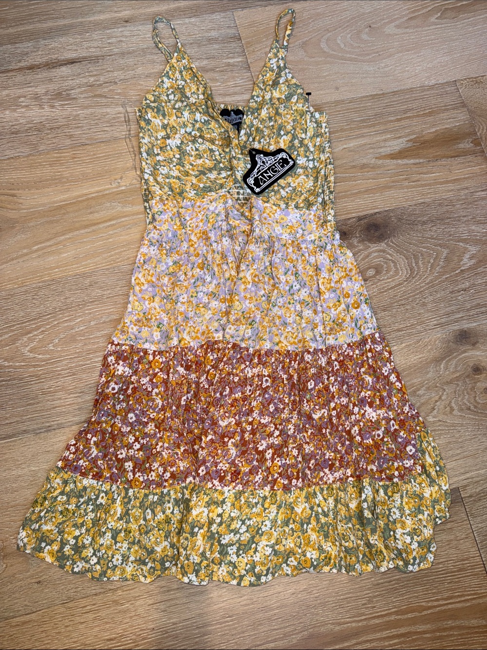 Angel Multi-Color Floral Tiered Sundress - Yellow, Rust, Cream